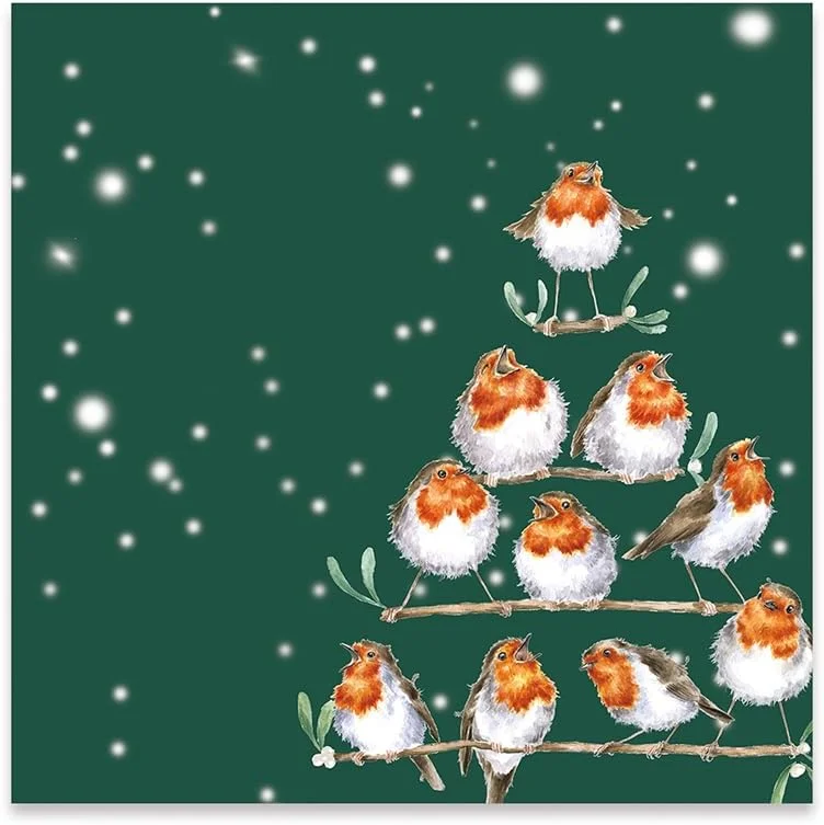 Marke: Wrendale Designs Wrendale - K055 - Cocktail Servietten, Weihnachten, Papier, 20 Stück, Rotkehlchen, Rockin´Robins, 25cm x 25cm, 3 Lagig — Advent und Tisch