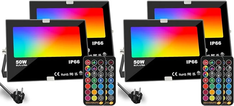 Marke: HEKEE HEKEE Led Strahler Außen, Farbwechsel, DIY-Blitzmodus, RGB Led Fluter 12 Farben, Timer, Fernbedienung inklusive, IP66 wasserdicht (4 Packungen) — Weihnachtsbeleuchtung