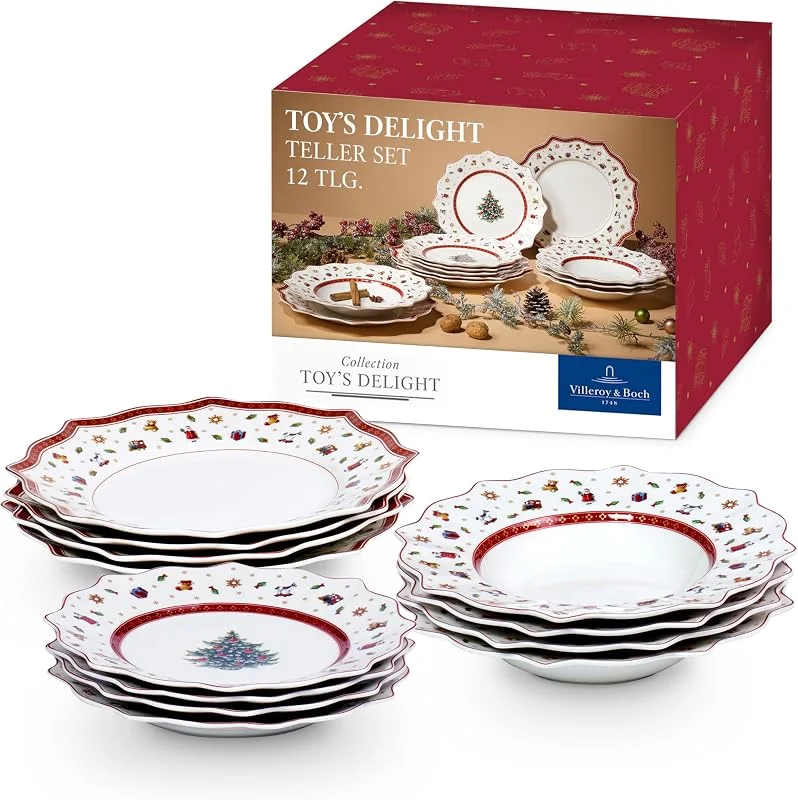 Villeroy & Boch – Toy's Delight Tafelservice Weihnachten 12 Teilig, Weihnachtsteller Set Toys, Weihnachtsgeschirr, Weihnachtsservice 4 Personen, Speiseteller, Suppenteller, Frühstücksteller, Porzellan — Advent und Tisch