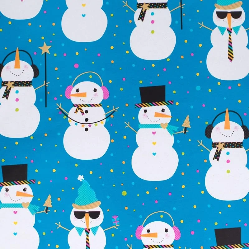 Marke: Star Star Weihnachtsgeschenkpapier 70cm x 2m Rolle Coole Schneemänner - Geschenkpapier mit Motiv für Weihnachten - Geschenkpapierrolle mit Weihnachtsmotiv - Weihnachtspapier für Jungen Teenager Blau — Geschenkverpackung