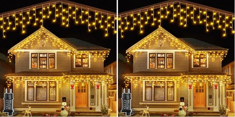 Besuche den Ollny-Store Ollny Eisregen Lichterkette außen warmweiß, 3.6M 108 LED Eisregen Lichterkette außen mit Stecker, wasserdicht Weihnachtsbeleuchtung außen für Balkon Haus Fenster Traufe Vorbau Geländer (Packung mit 2)
