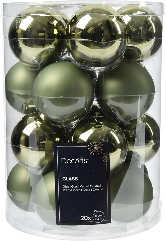 Marke: Kaemingk Weihnachtskugeln Glas 6cm x 20 Stück - matt & glänzend - Christbaumkugeln Weihnachtsbaumkugeln für Weihnachtsbaum zu Weihnachten - Christbaumschmuck & Weihnachtsbaumschmuck - Rosmarin — Weihnachtsdeko