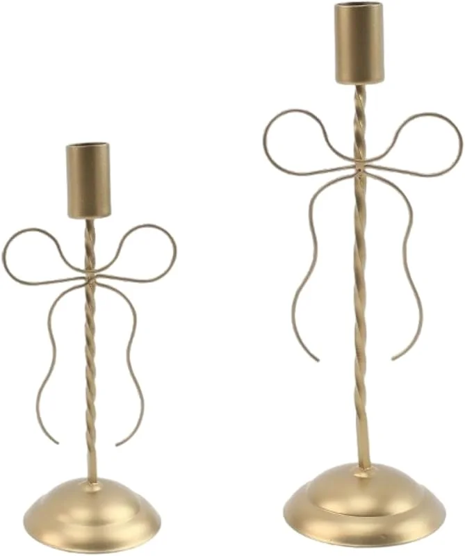 Marke: HSTWODE 2 Stück Kerzenständer Schleifen - Eleganter Kerzenhalter als romantische Tischdeko & Wohndeko für Stabkerzen — Kerzenlicht Abendessen