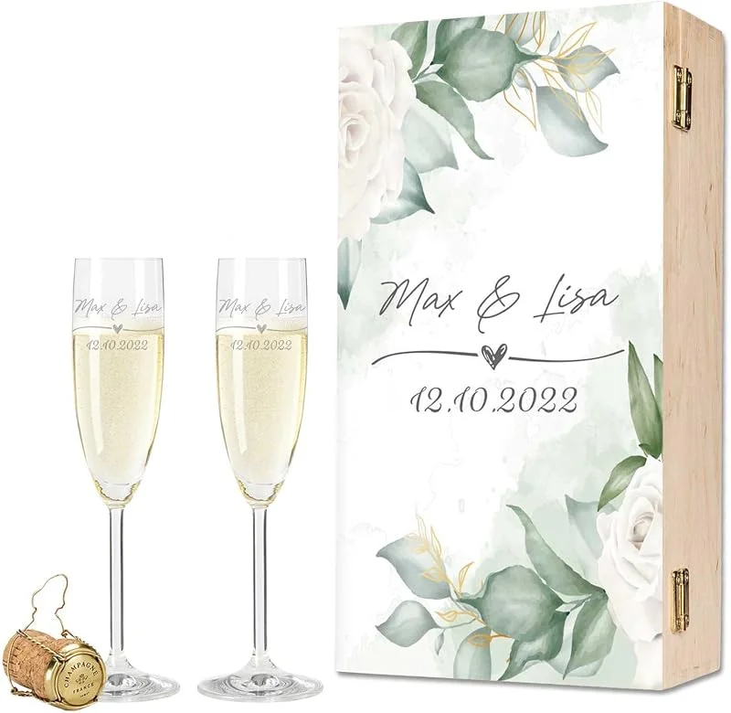 Besuche den GRAVURZEILE-Store GRAVURZEILE Sektgläser mit Gravur - Wedding Love - inkl. Holzkiste — Wein und Festtafel