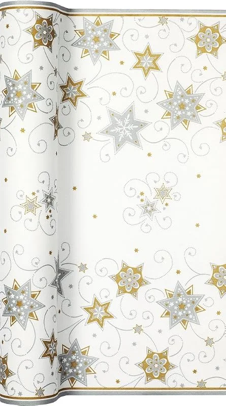 Marke: Tischläufer Rolle Stars and Swirls Silver – Sterne & Wirbel Silber, Airlaid, Tischband, Weihnachten 40cm x 4, 90m — Küche & Haushalt