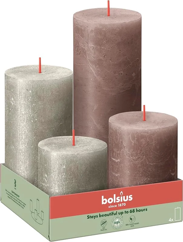 Besuche den bolsius-Store Bolsius - Rustic 4 packs - Champagner und Taupe - Advent - Unparfümierte - Natürliches Pflanzenwachts - Ohne Palmöl — Advent und Tisch