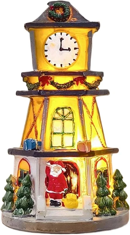 Marke: Generisch Weihnachtsdorf beleuchtete Feiertagsuhr Turm Statue — Weihnachtsdeko