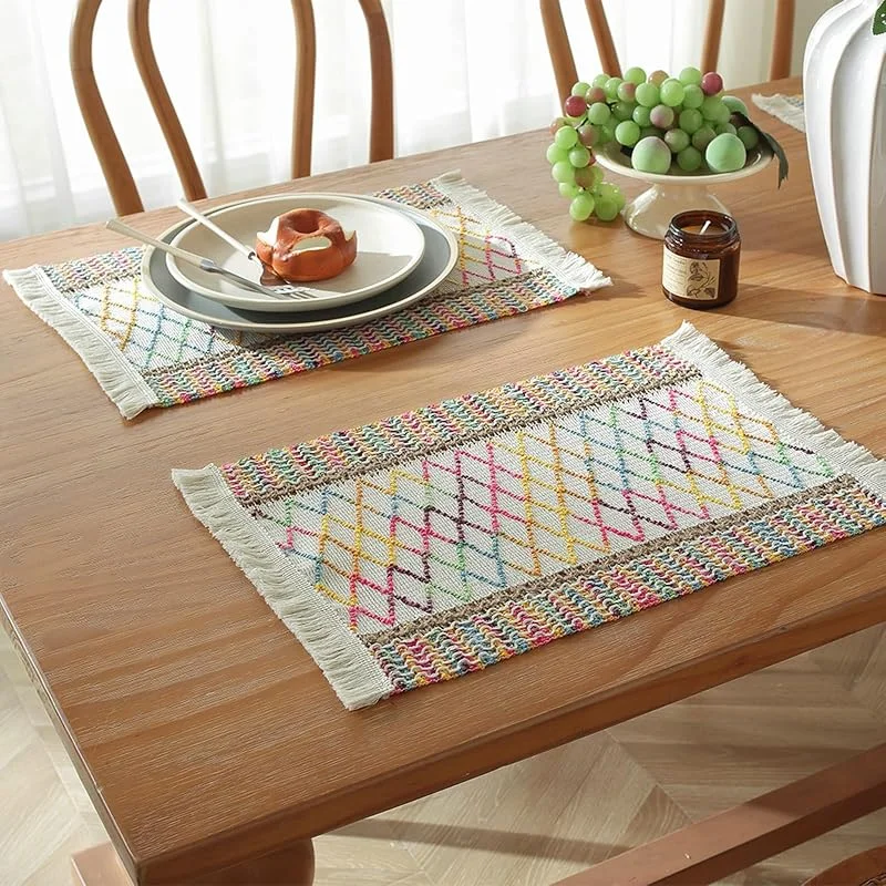 Besuche den Epinki-Store Epinki 2er Set Tischsets Platzsets Natur Quadratisch 45x30CM, Baumwolle Leinen Platzset Weihnachten Geflochten Gitter Anti-Rutsch, Tischuntersetzer Vintage Bunt für Küche Hause Restaurant — Küche & Haushalt