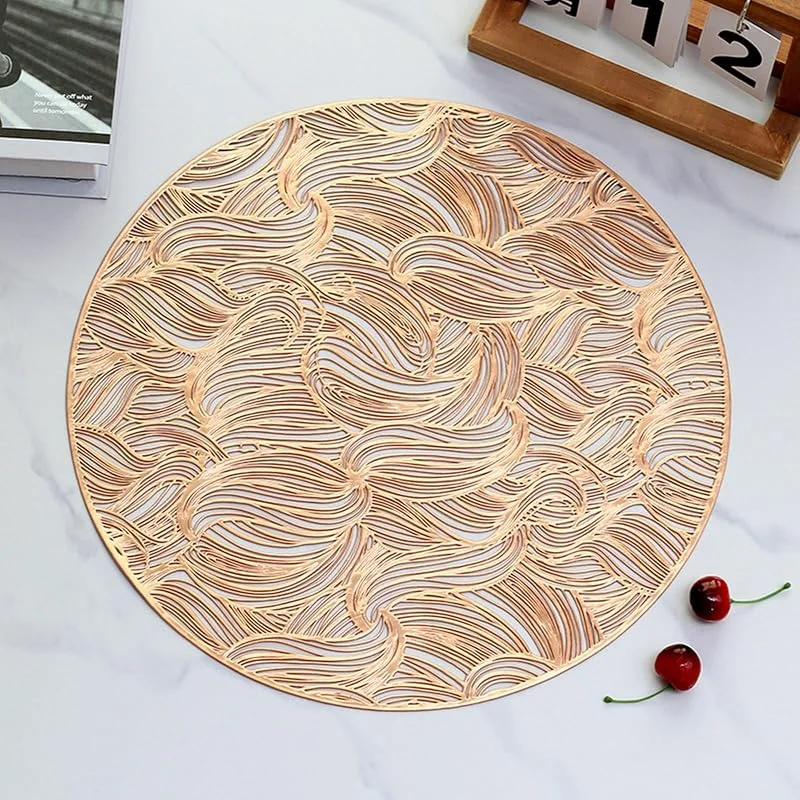 Besuche den Epinki-Store Epinki Tischsets Abwaschbar Und rutschfest Rund, 2er Set PVC Platzset Weihnachten Abwischbar mit Muster Hitzebeständige, Tischuntersetzer Waschbar Rose Gold für Tisch Bar, 38CM — Küche & Haushalt