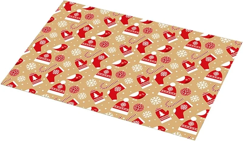Besuche den Epinki-Store Epinki Tischsets Platzsets Natur Quadratisch, 2er Set 70% Vinyl 30% Polyester Platzmatten Tisch Weihnachten Hut Schneeflocke Muster, Tischmatte Esstisch Khaki Rot für Hause Küche, 30x45CM — Küche & Haushalt