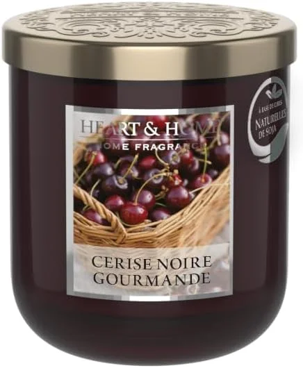Marke: Heart and Home HEART & HOME - Duftkerze auf Basis von natürlichem Sojawachs für Zuhause - Kleines Glas Schwarze Kirsche - Brenndauer 30h - Geschenk, Dekoration und Duft für Zuhause — Kerzenlicht Abendessen