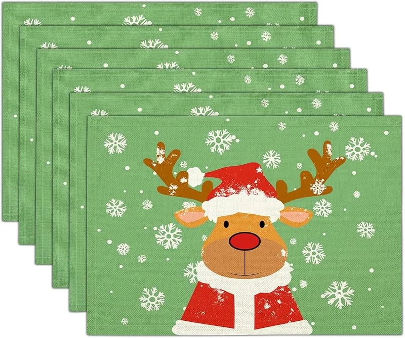 Marke: GDJSMIN 6er Set Weihnachten Platzsets, Weihnachtsillustrationen Platzset, Niedliche Rentier-Schneeflocken-Bilder Tischsets für Bankett Platzdeckchen Zuhause Küche Party Deko Weihnachtsdeko, 40 x 35cm — Küche & Haushalt