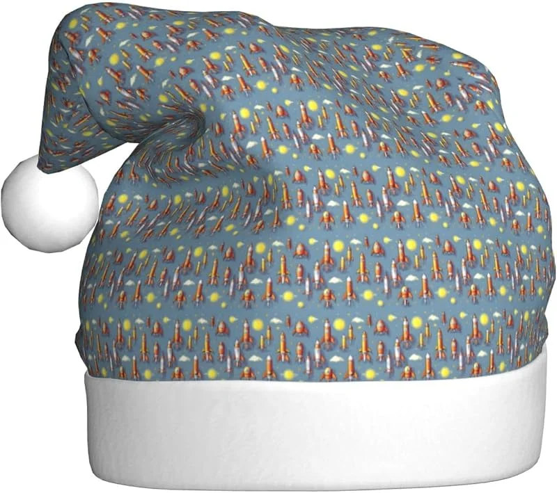 Marke: Tamiger Weihnachtsmützen mit Cartoon-Raketen-Druck, saisonal, festlich — Weihnachtsmode