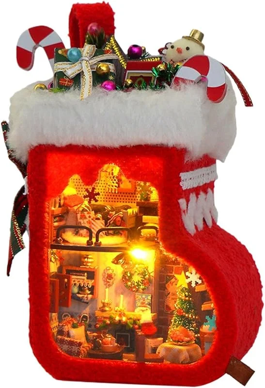 Marke: Générique Miniatur-Haus-Set, Dekoration für Weihnachtsstrumpf, mit LED-Licht — Weihnachtsdeko