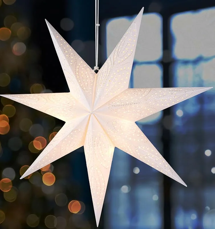 Besuche den BRUBAKER-Store BRUBAKER 60 cm Papier Weihnachtsstern zum Aufhängen - LED Adventsstern — Weihnachtsdeko
