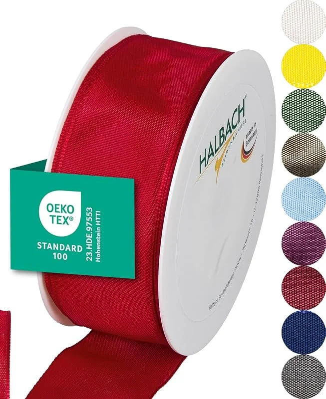 Besuche den Halbach-Store Halbach Geschenkband mit Drahtkante, 40 mm x 25 m, rot — Geschenkverpackung