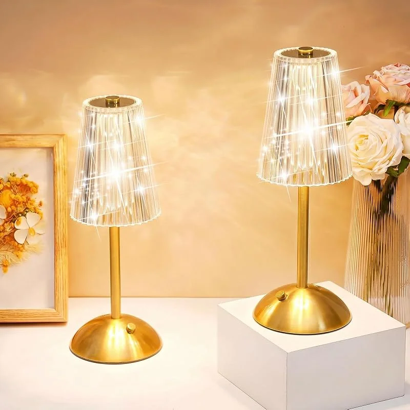 Marke: Liliful Liliful 2 Stück schnurlose Tischlampe LED Touch, Gold, kleine Streifen — Kerzenlicht Abendessen