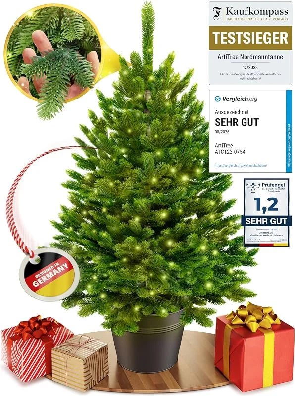 Besuche den ArtiTree-Store ArtiTree Künstlicher Mini Weihnachtsbaum im Topf mit LED 40 cm – Nordfichte — Weihnachtsdeko