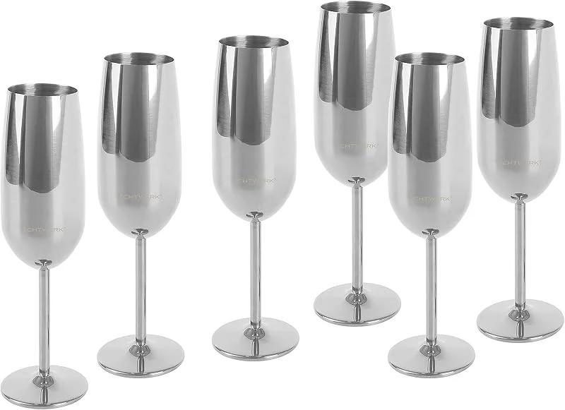 Besuche den ECHTWERK-Store Echtwerk Sektglas, Champagnerglas, Sektkelche aus Edelstahl, Unzerbrechliche Gläser, Partygläser für Hochzeit, Geburtstag, Picknick, Geschenkset, 6-tlg, 250 ml, Gold-Edition — Wein und Festtafel