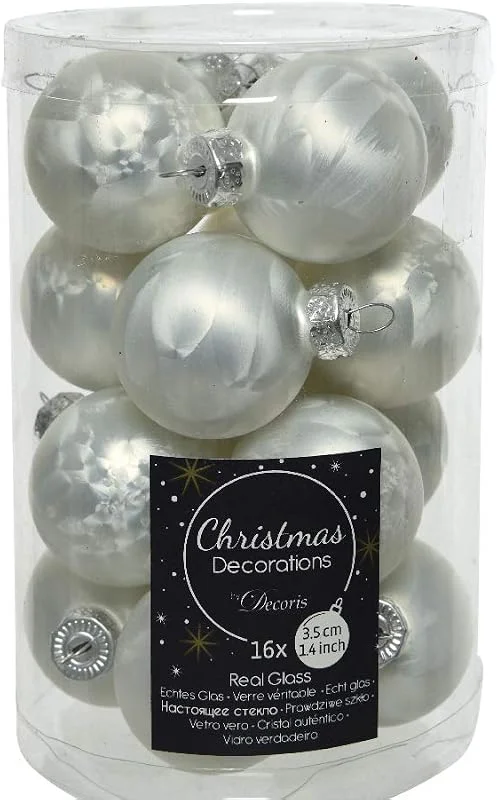 Marke: D'Eco KAE 16 Weihnachtskugeln Glas 35mm (Weiß Eislack Matt), Weihnachtskugeln Baumkugeln Christbaumkugeln Christbaumschmuck Christbaum-Kugeln Mini Dose — Weihnachtsdeko