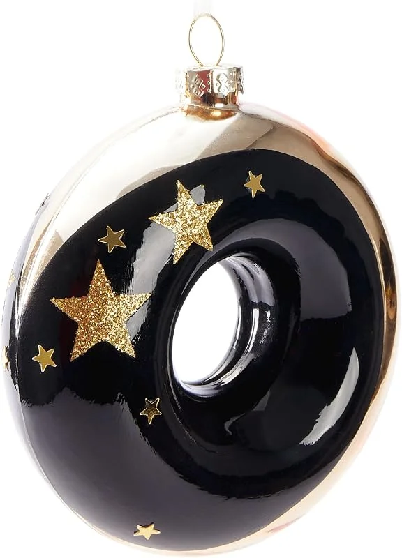 Besuche den BRUBAKER-Store BRUBAKER Premium Weihnachtskugel Donut - Sterne Gold und Schwarz — Weihnachtsdeko
