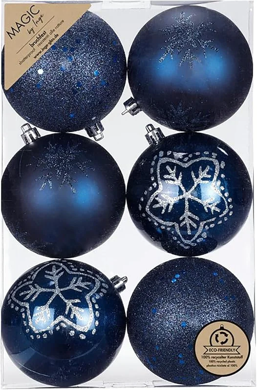 Besuche den Inge-glas-Store Inge-glas Weihnachtskugeln Kunststoff 8cm 6er Set - bruchsicher & mit Glitzer Muster - Große Christbaumkugeln für Weihnachtsbaum - Weihnachtsbaumkugeln & Christbaumschmuck Dunkelblau - Night Blue — Weihnachtsdeko