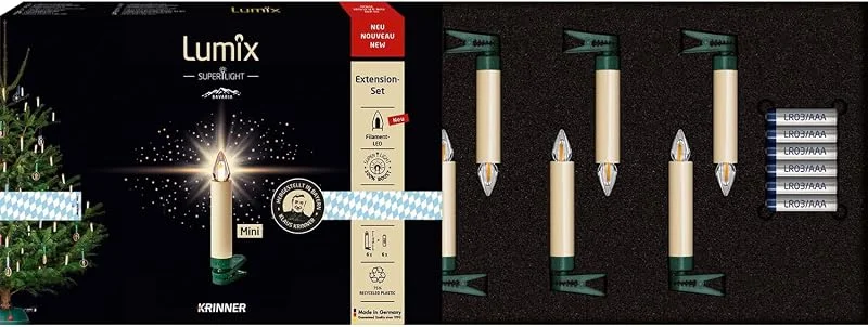Besuche den Lumix-Store Lumix® SuperLight Bavaria Mini kabellose LED Christbaumkerzen Weihnachtsbaumkerzen 6er Erweiterungs-Set Elfenbein 9cm warmweiß Made in Germany 77911 — Weihnachtsbeleuchtung