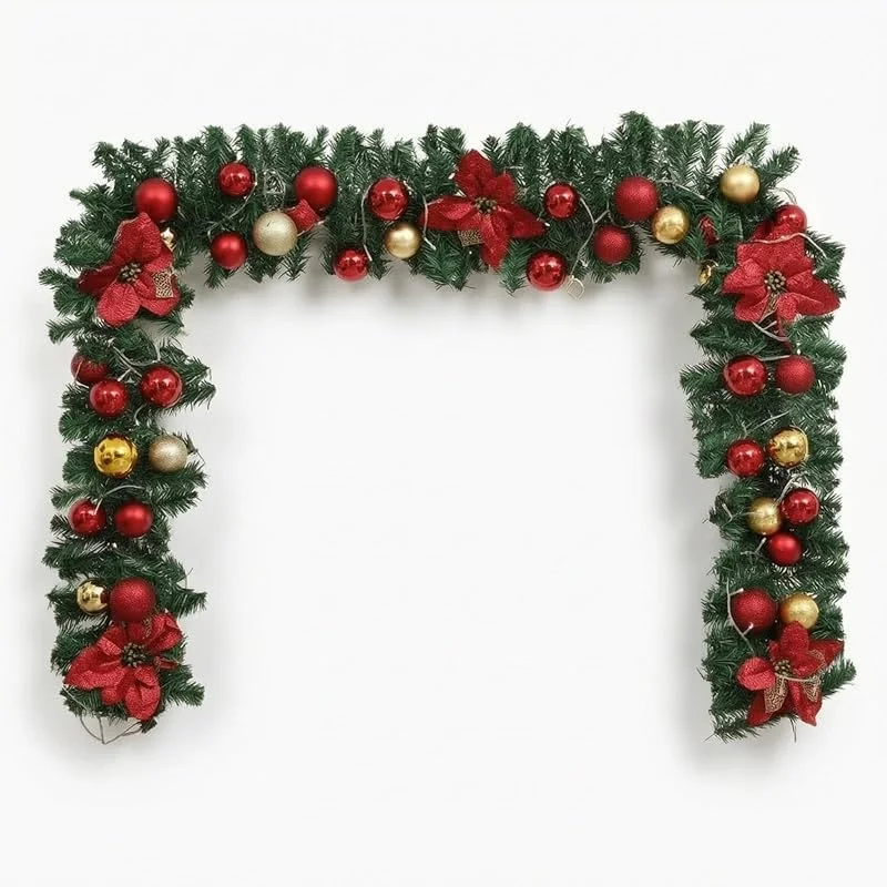 Marke: TAIZhiChen Weihnachtsgirlande mit Kugeln Dicht Girlande mit Christbaumkugeln künstlich künstliche Tannengirlande für Treppengeländer, 1.8 Meter Mit Licht, Weihnachtsgirlande Mit Kugeln Und Lichtern — Weihnachtsdeko