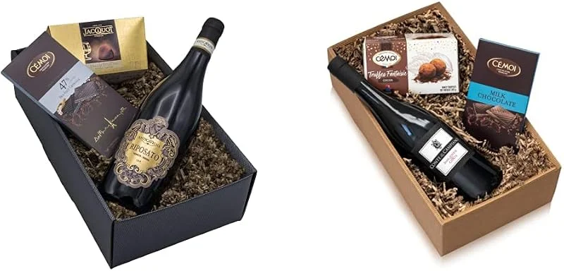 Marke: The Wine Guys Präsentkorb „Sinneszauber“ Italienischer Rotwein Riposato und französische Schokoladentrüffel & Präsentkorb „Gaumenfreude“ Italienischer Rotwein Sangiovese und französische Schokoladentrüffel — Wein und Festtafel