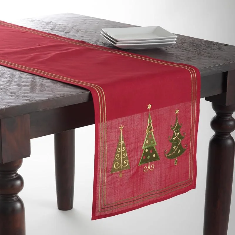 Marke: SARO LIFESTYLE Bestickter Tischläufer mit Weihnachtsbaum-Design, Tischdeko Weihnachten — Küche & Haushalt