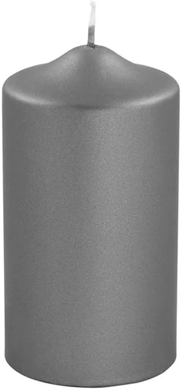 Besuche den Fink-Store FINK Stumpenkerze CANDLE metallic Grau Paraffin - H 15 cm, Ø 8 cm — Kerzenlicht Abendessen