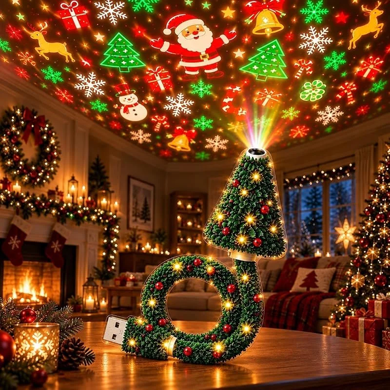 Marke: Pealeaf Weihnachtsprojektor für Innenräume mit HD Motiven, USB Weihnachtsbeleuchtung, Bunter LED Lichtprojektor für Decke Wand Wohnzimmer Schlafzimmer und Party (1PCS)