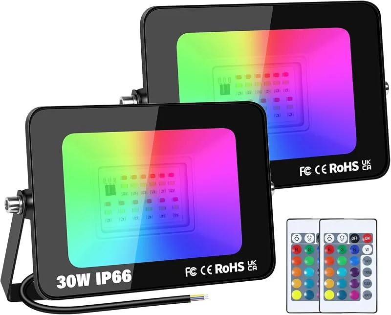 Besuche den AUXTINGS-Store AUXTINGS 2 Stücke RGB LED Strahler 30W Fluter Außen, 4 Modi Bunt LED Flutlichtstrahler Mit Fernbedienung, IP66 Außenstrahler Wasserdicht LED Flutlicht, Garten Feiern Bühne Häuser Weihnachten Halloween — Weihnachtsbeleuchtung