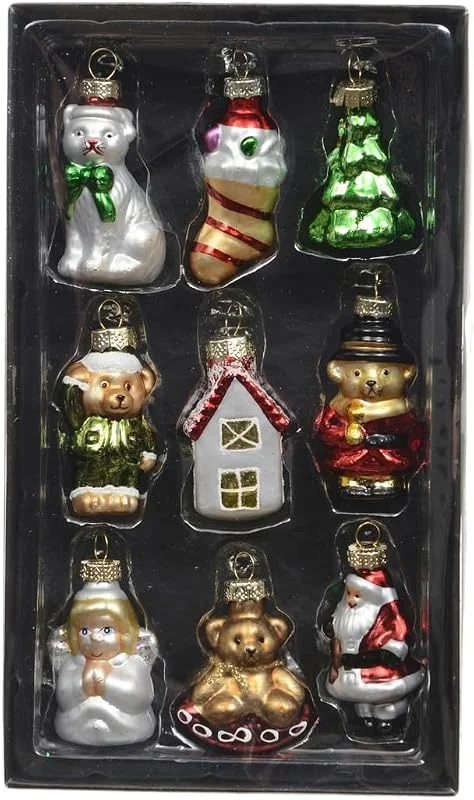 Marke: Decoris Christbaumschmuck Glas 5cm Weihnachtsmotiv Mini Anhänger 9er Set — Weihnachtsdeko