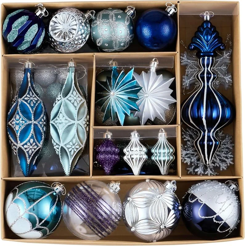 Besuche den Valery Madelyn-Store Valery Madelyn Weihnachtsbaumschmuck-Set für Valentinstag, 80 Karat, Marineblau, Silber, bruchsicher, Weihnachtsbaumschmuck, Luxus-Hängekugel-Ornamente für Weihnachtsbäume, Urlaub, Hochzeitsdekoration — Weihnachtsdeko