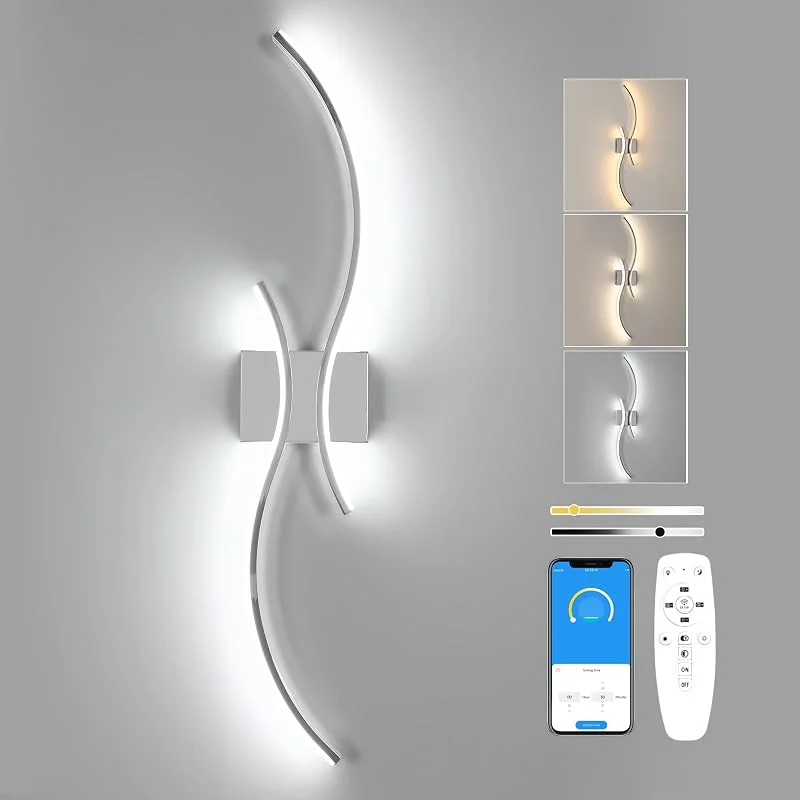 Besuche den Comely-Store Comely LED Wandleuchte Dimmbar, 32W Kreative Lange Wandlampe Chrom 80CM — Kerzenlicht Abendessen