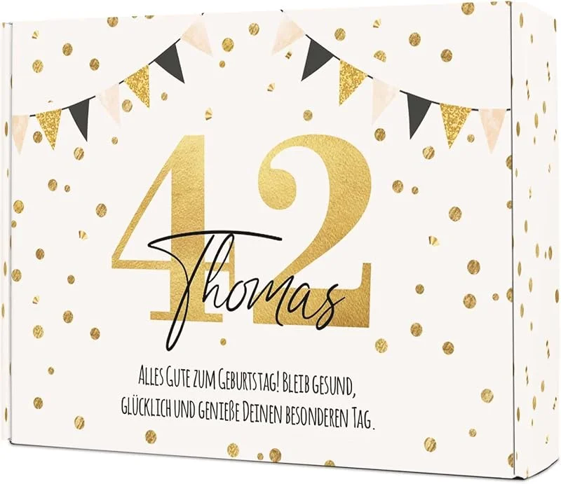 Besuche den GRAVURZEILE-Store GRAVURZEILE – DIY Geschenkbox zum Selbstbefüllen - Gold - Personalisiert mit Namen - Persönliche Geschenkbox zum Geburtstag - Einzigartige Geschenkverpackung - 35, 5 x 28 x 10 cm