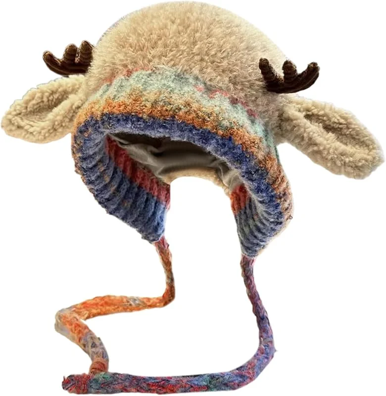 Marke: Gwtdtoad Plüsch Weihnachtsmütze Mit Geweih, Kreatives 2-in-1 Geweih Hut Und Tasche, Niedliche Rentier Gestrickte Winter Warme Mütze, Strickwolle Wintermütze Für Mädchen Jugendliche 53–58 cm — Weihnachtsmode