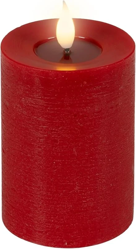 Marke: Lumineo LED Kerze 7, 5x13, 5cm mit Timer - Wachs Flacker-Effekt Rot Warmweiß — Kerzenlicht Abendessen