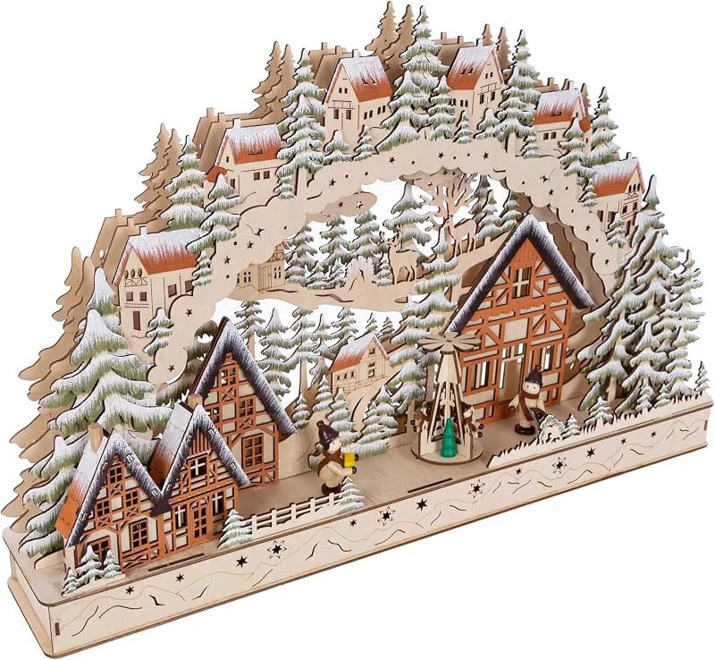 Besuche den Wohnando-Store Schwibbogen mit LED - Winterdorf Motiv aus Holz — Weihnachtsdeko