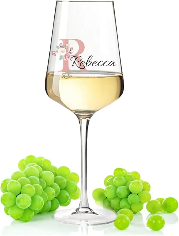 Besuche den GRAVURZEILE-Store GRAVURZEILE Weißweinglas - Initial Flower - Personalisiert mit Namen & Monogramm - Geeignet für Wein Aperol Sangria und Lillet - Geschenke für Sie & Ihn — Wein und Festtafel