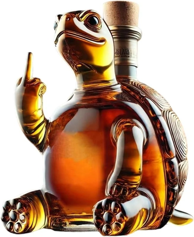 Marke: AZIDWERYQ Whiskey-Dekanter, 350 ml, Schildkröten-Weindekanter, der seinen Mittelfinger zeigt, 5, 1 x 5, 1 x 7, transparente Glas-Whiskyflasche mit Stopfen für Geschenkwein — Wein und Festtafel