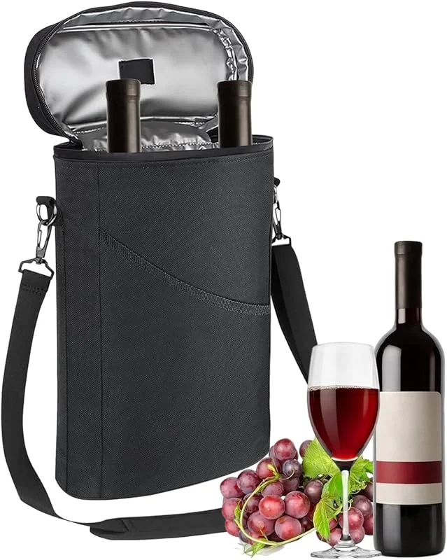 Marke: Generisch Weinkühltasche, isoliert, verstellbarer Schultergurt, isoliert — Wein und Festtafel