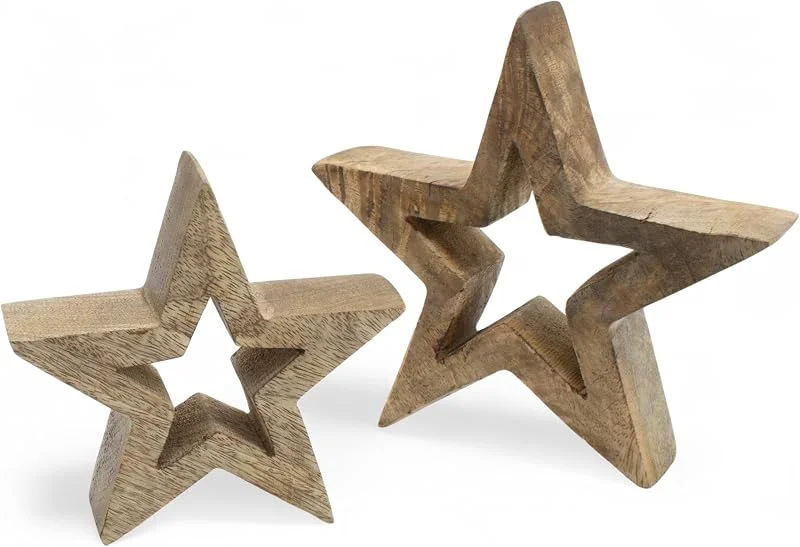 Besuche den Spetebo-Store Spetebo Mango Stern Aufsteller 2er Set Natur - 18, 14 cm - Holz Weihnachtstern Dekofigur - Holzstern Silhouette zum Stellen Tisch Fenster Deko Figur für Weihnachten Advent Winter — Weihnachtsdeko