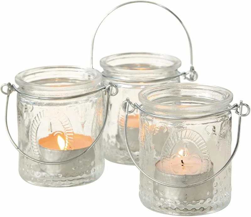 Besuche den Spetebo-Store Spetebo Glas Teelichthalter - 3er Set, 7 cm - Windlicht mit Bügel Hängen — Advent und Tisch