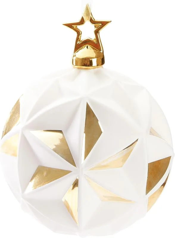 Besuche den BRUBAKER-Store BRUBAKER Premium Weihnachtskugel Stern Weiß Gold mit 3D Oberfläche — Weihnachtsdeko