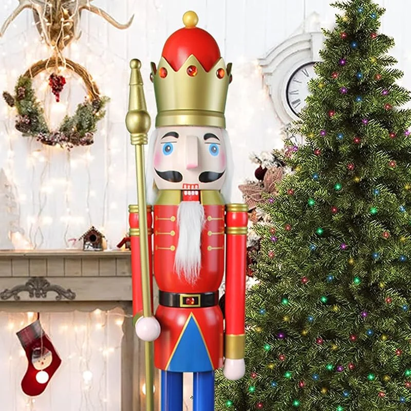 Besuche den ECOM-CDL-Store CDL 120cm hoch lebensgroß groß rot Weihnachtsdekoration Holz Nussknacker König auf Ständer hält goldenen Zepter für drinnen und draußen Weihnachten Veranstaltung Zeremonien gewerbliche Dekoration K08
