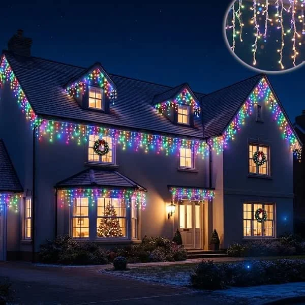 Besuche den LARS360-Store LARS360 Eiszapfen Lichterkette, LED Lichterkette Außen, 20M Mehrfarbig — Weihnachtsbeleuchtung