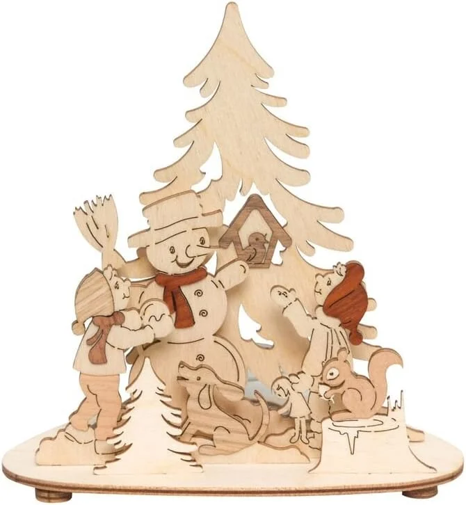 Marke: Kuhnert Kuhnert - hochwertiger Teelichthalter "Winterkinder" - mit aufgesetztem Edelholzfunier - Maße: 13 x 10 x 15 cm - Made in Germany — Advent und Tisch