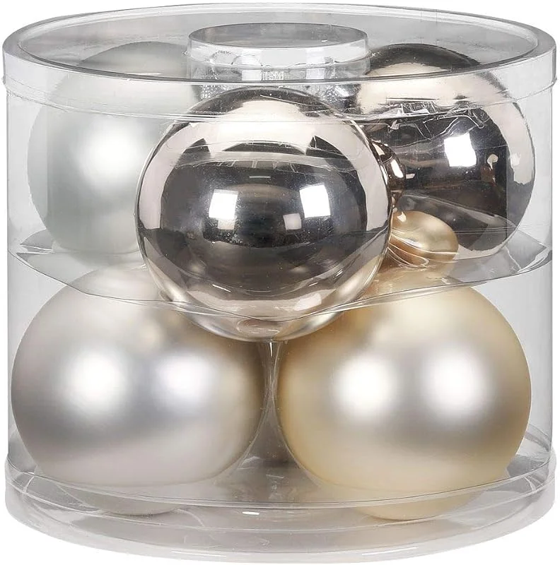 Marke: Magic Magic Weihnachtskugeln Glas 10cm 6 STK. Christbaumkugeln Christbaumschmuck Farbe: Cloud Dancer - weiß Elfenbein Champagner — Weihnachtsdeko